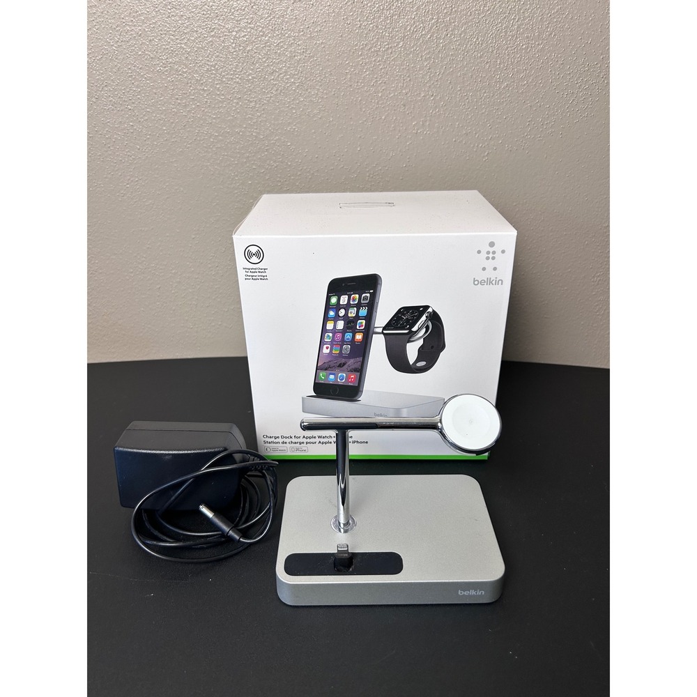 Belkin Charge Dock Apple Watch iPhone Silver Model F8J183 Charger Stand‎